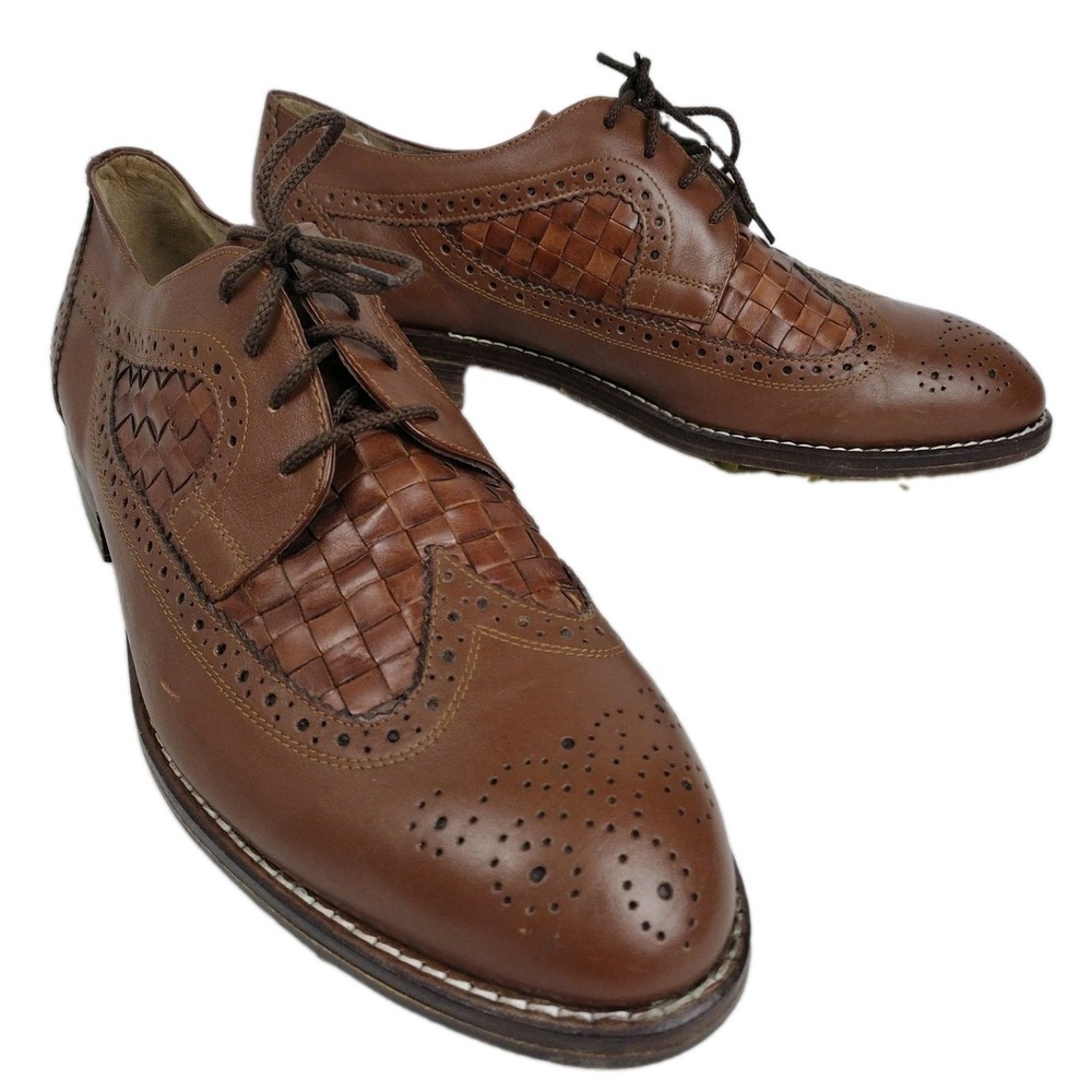 Vintage HEAD Commendation Men's Golf Shoes Size 12 Brown Leather Wingtip Brogues